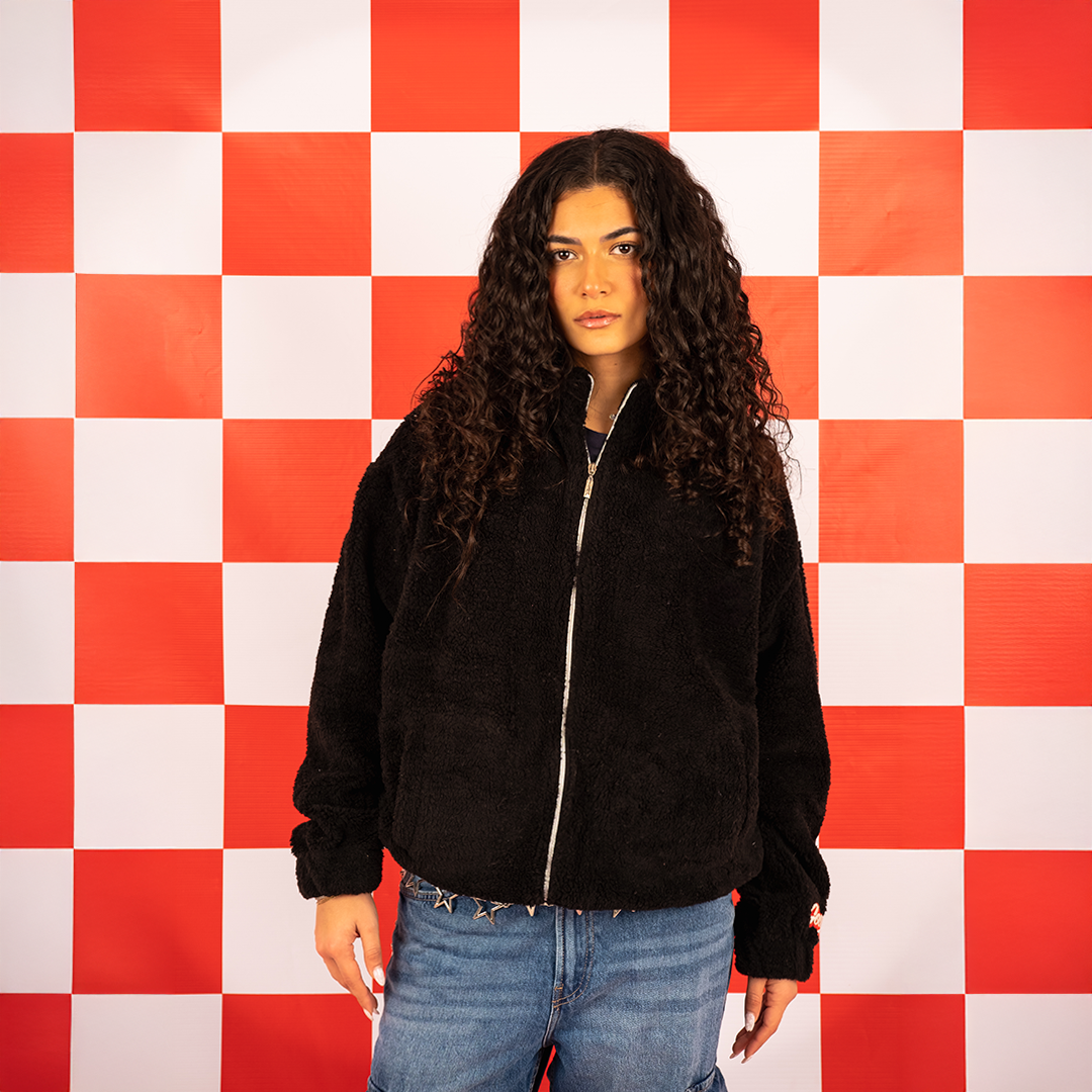 Black Faux Fur Bomber Jacket Main image