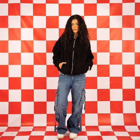 Black Faux Fur Bomber Jacket