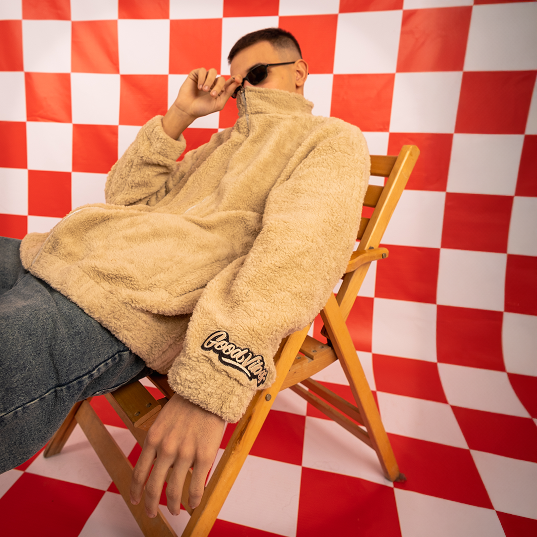 Beige Faux Fur Bomber Jacket Main image