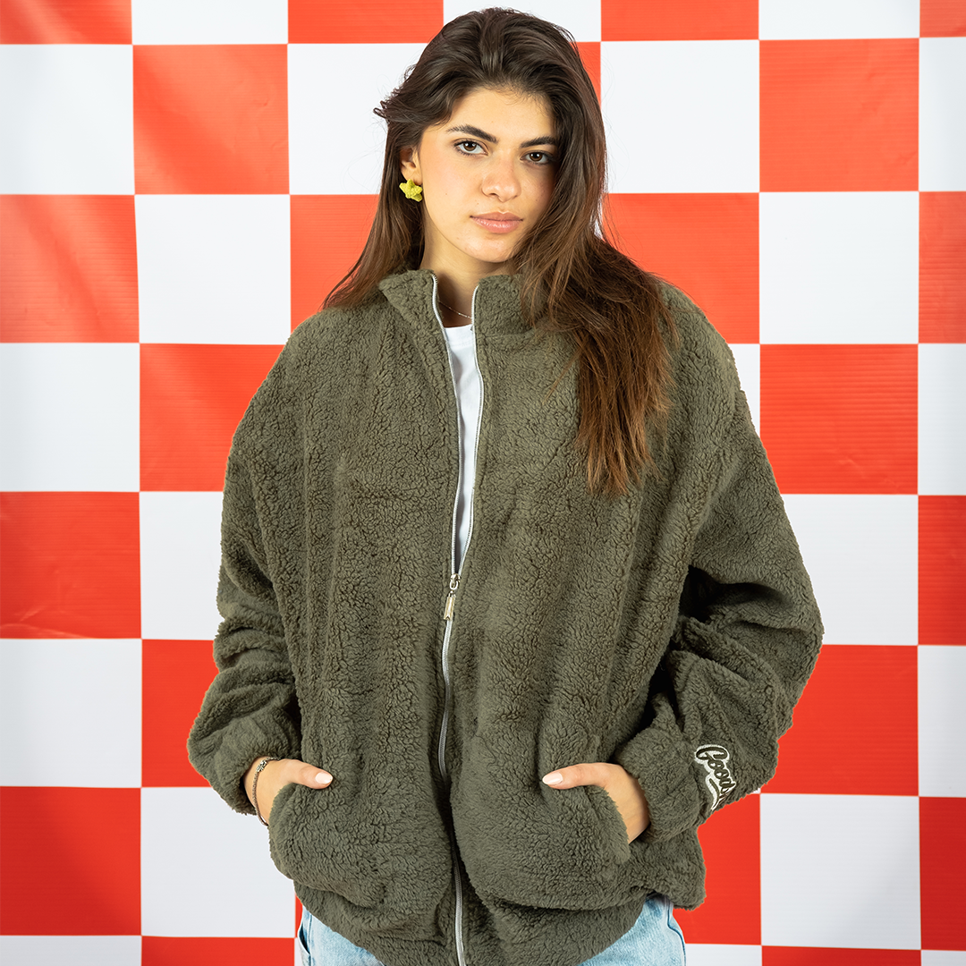 Olive Faux Fur Bomber Jacket Main image