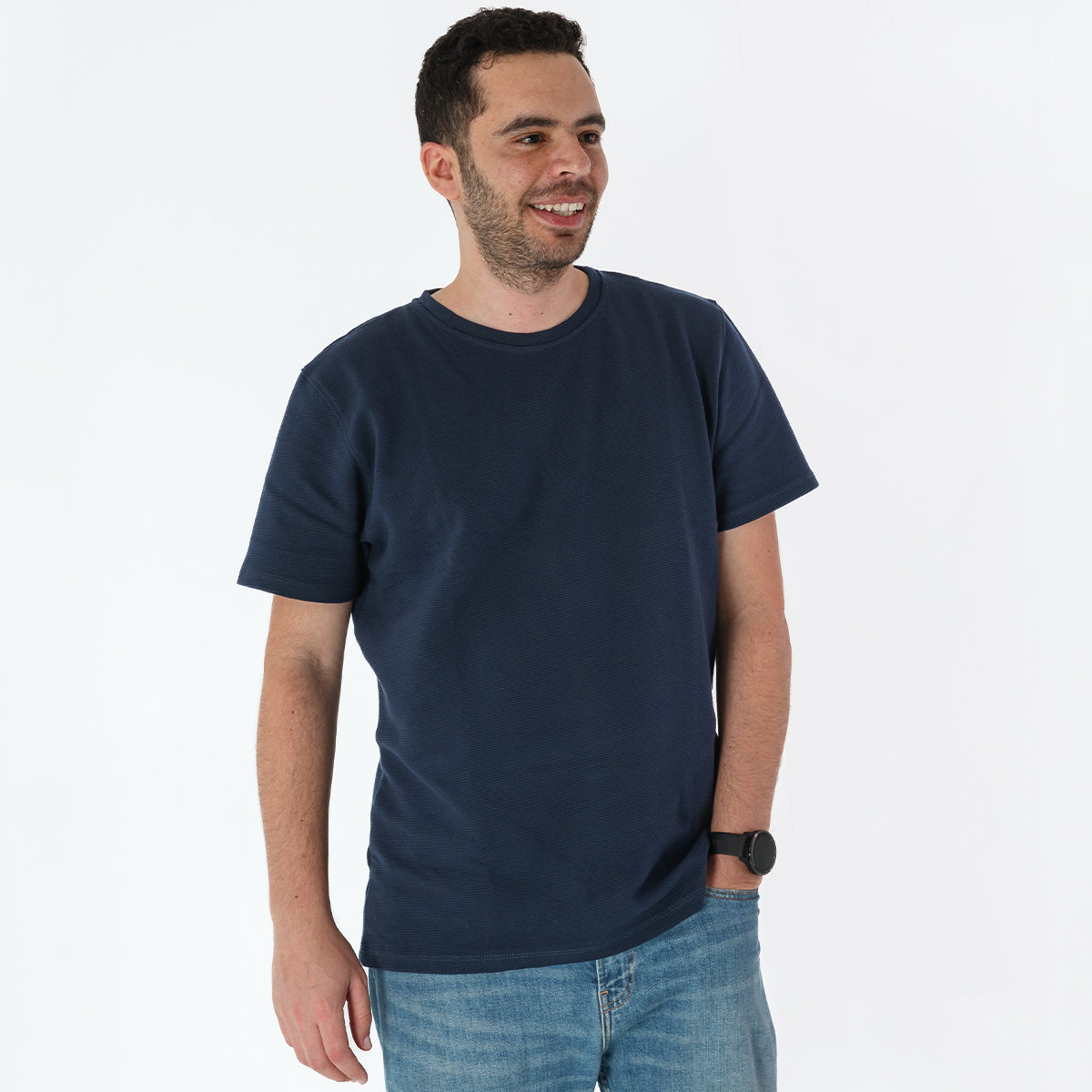 NAVY RIBBED TEE Main image