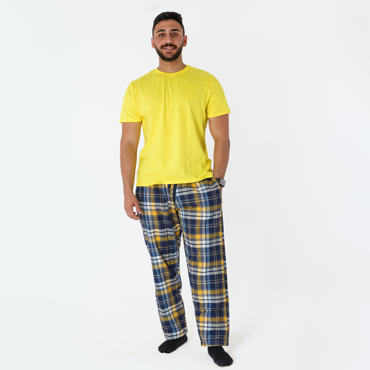 Mustard Plaid Pyjama Pants set Main image
