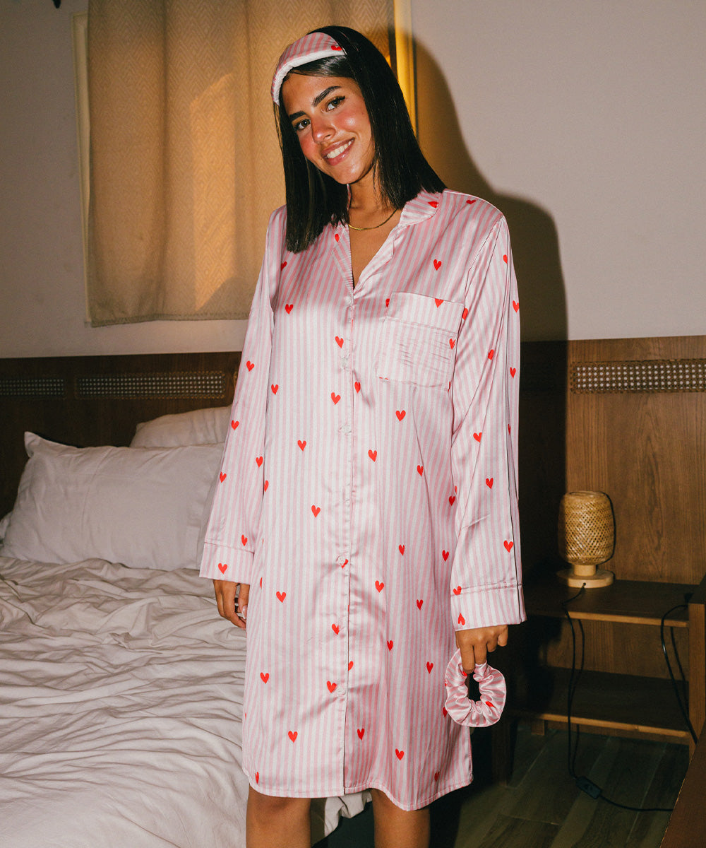 Red Hearts Satin Shirt Dress Main image