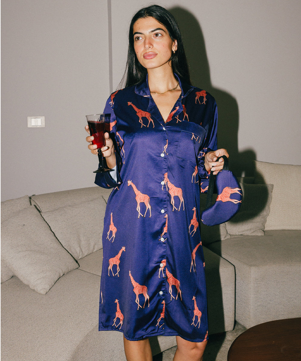Giraffe Satin Shirt Dress