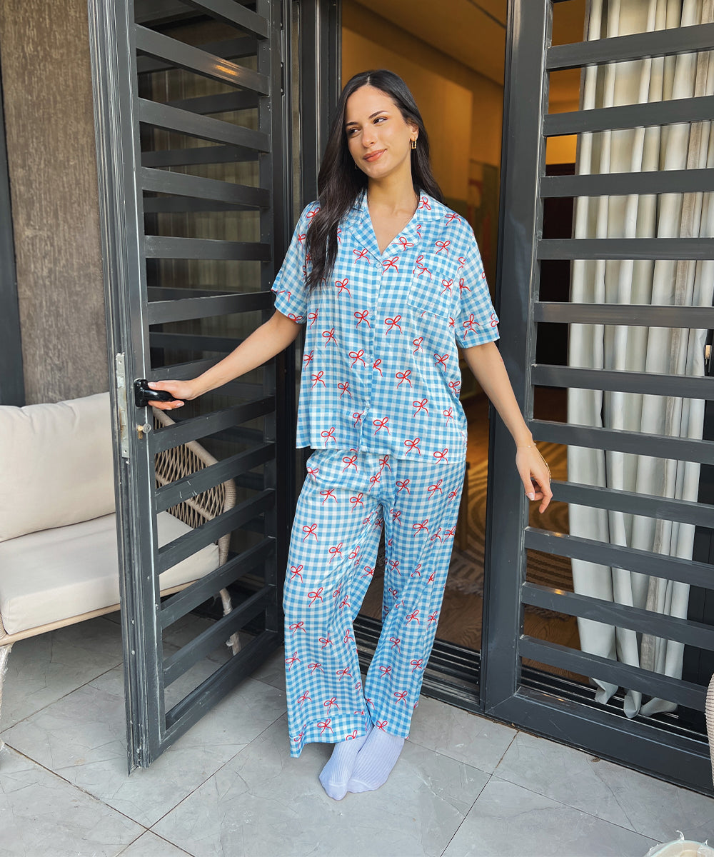 Rid Ribbons Satin PJ Pants Half-Sleeve