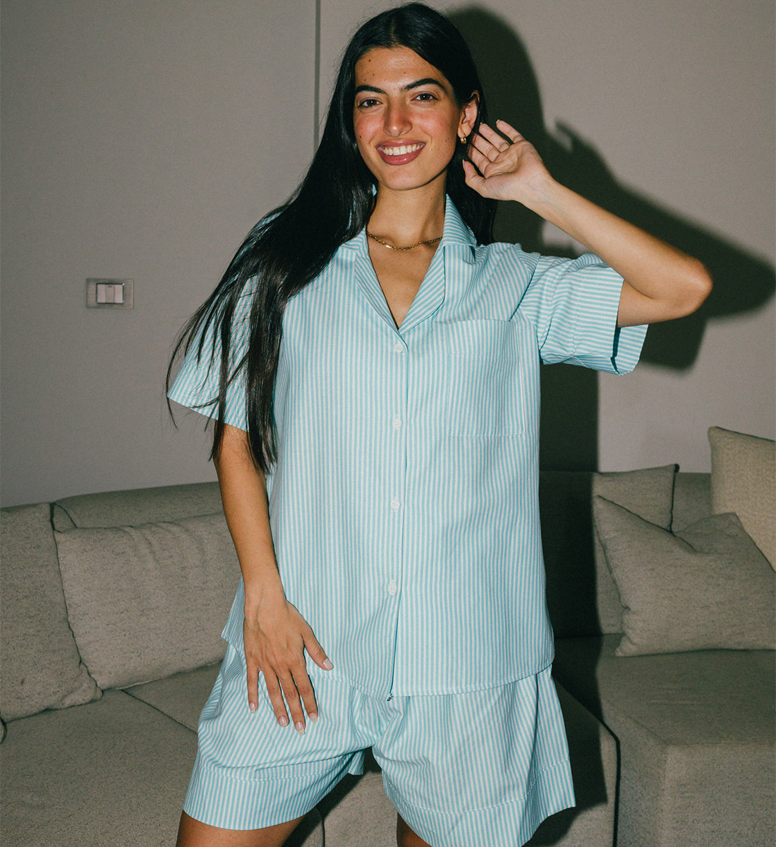 Striped  Baby Blue Pyjama Short Main image