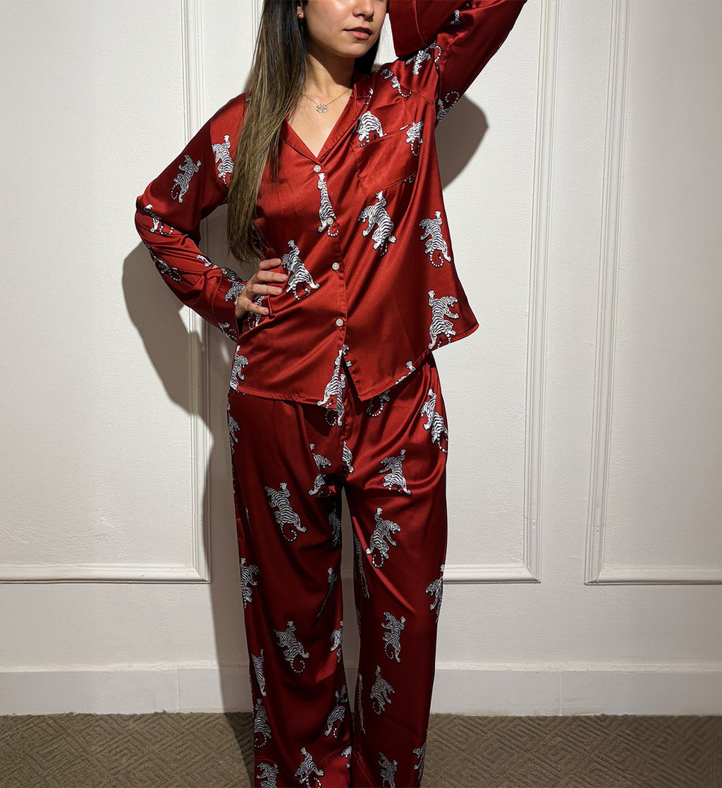 Tiger Satin Pyjama pants Set