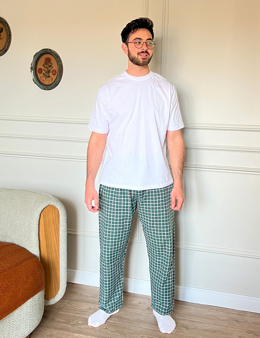 Green Plaid Pyjama Pants set Main image