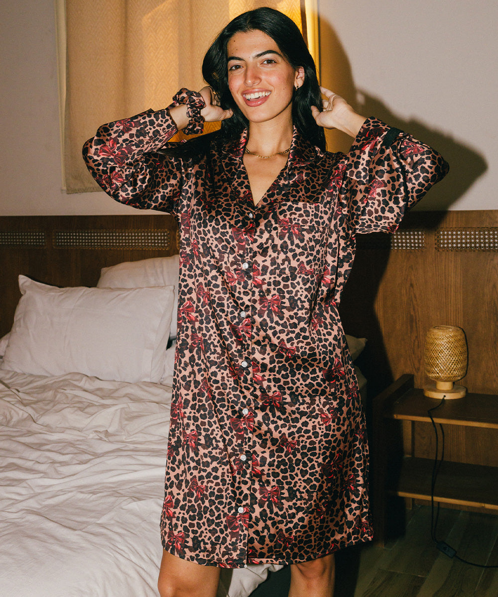 Tiger Satin Shirt Dress