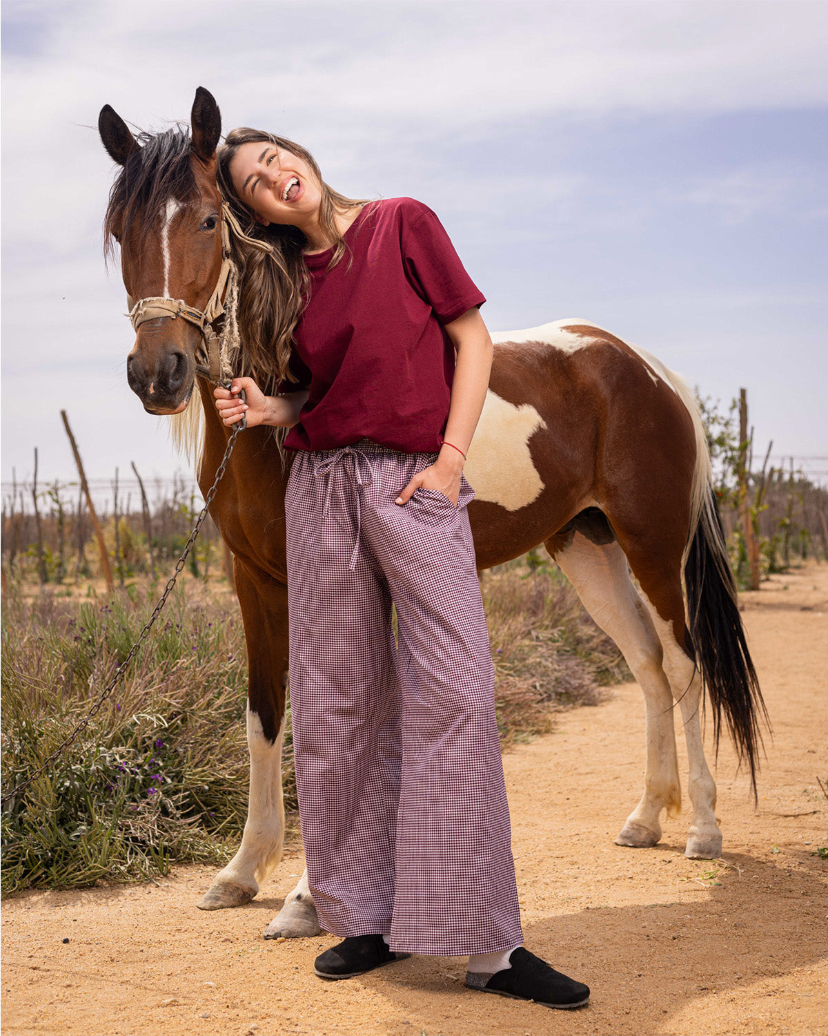 Checkered Pyjama Pants set - Burgundy Main image