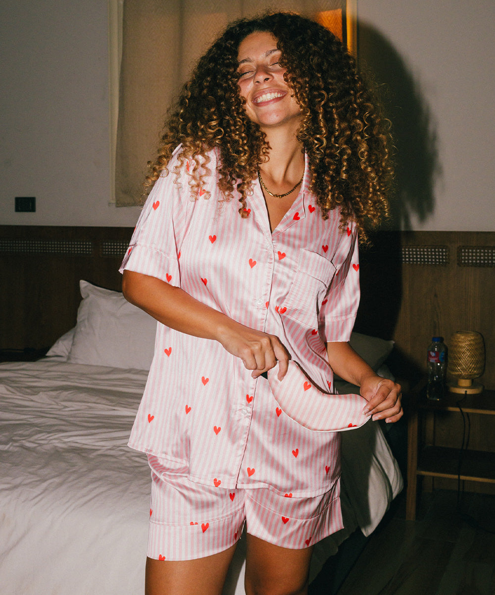 Red Hearts Satin Pyjama Short Set Main image