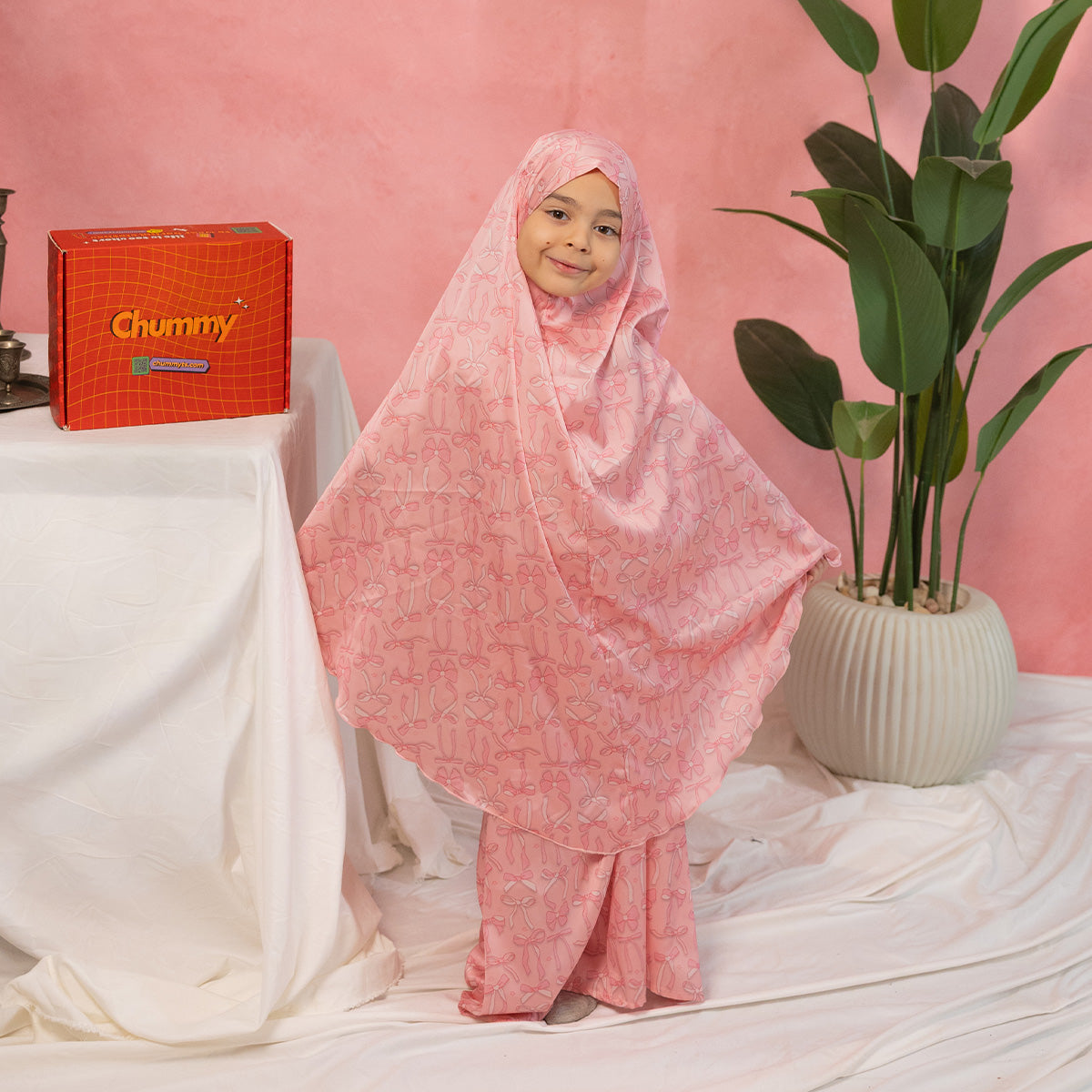 Kids Pink Bows Satin Isdal Set