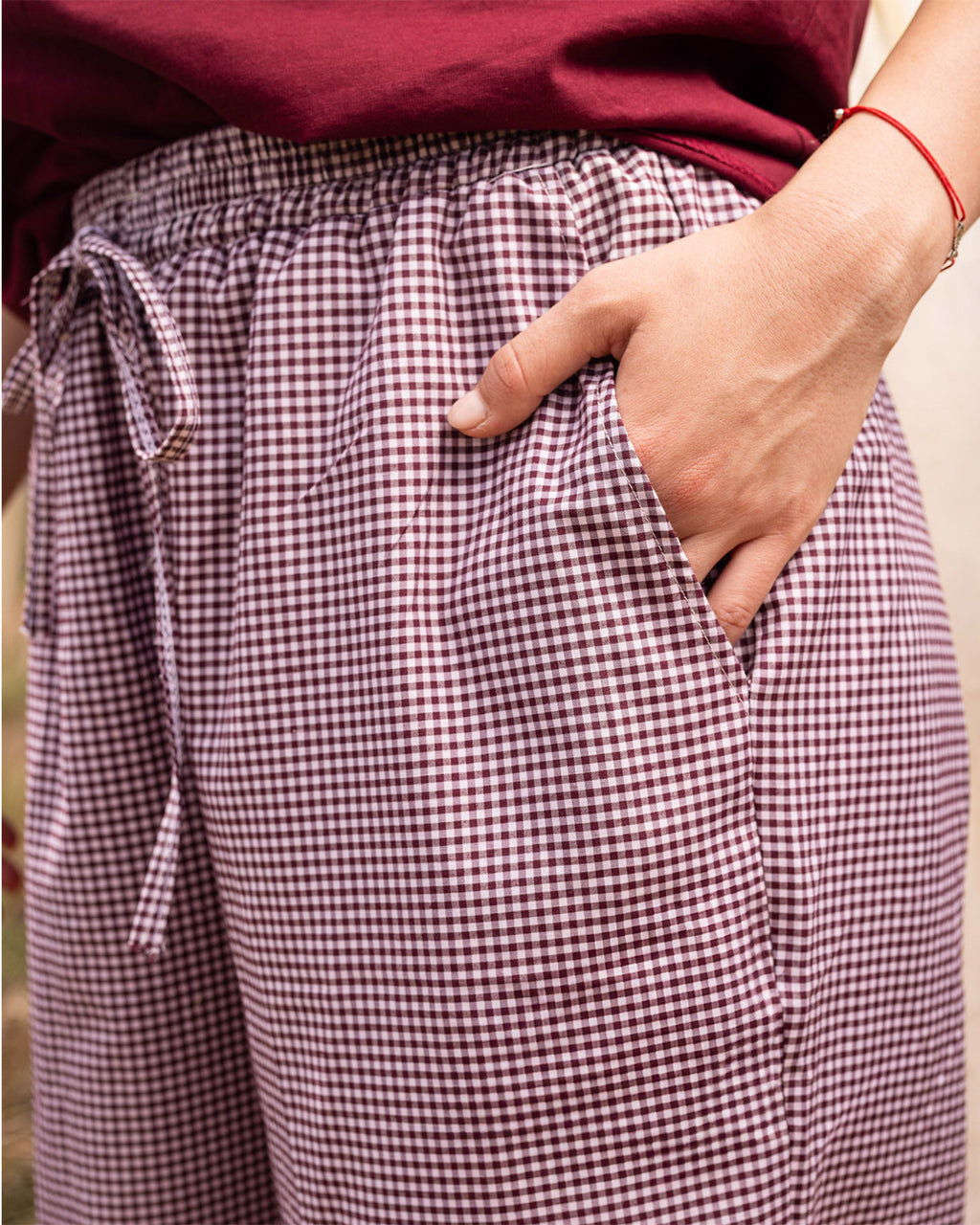 Checkered Pyjama Pants set - Burgundy