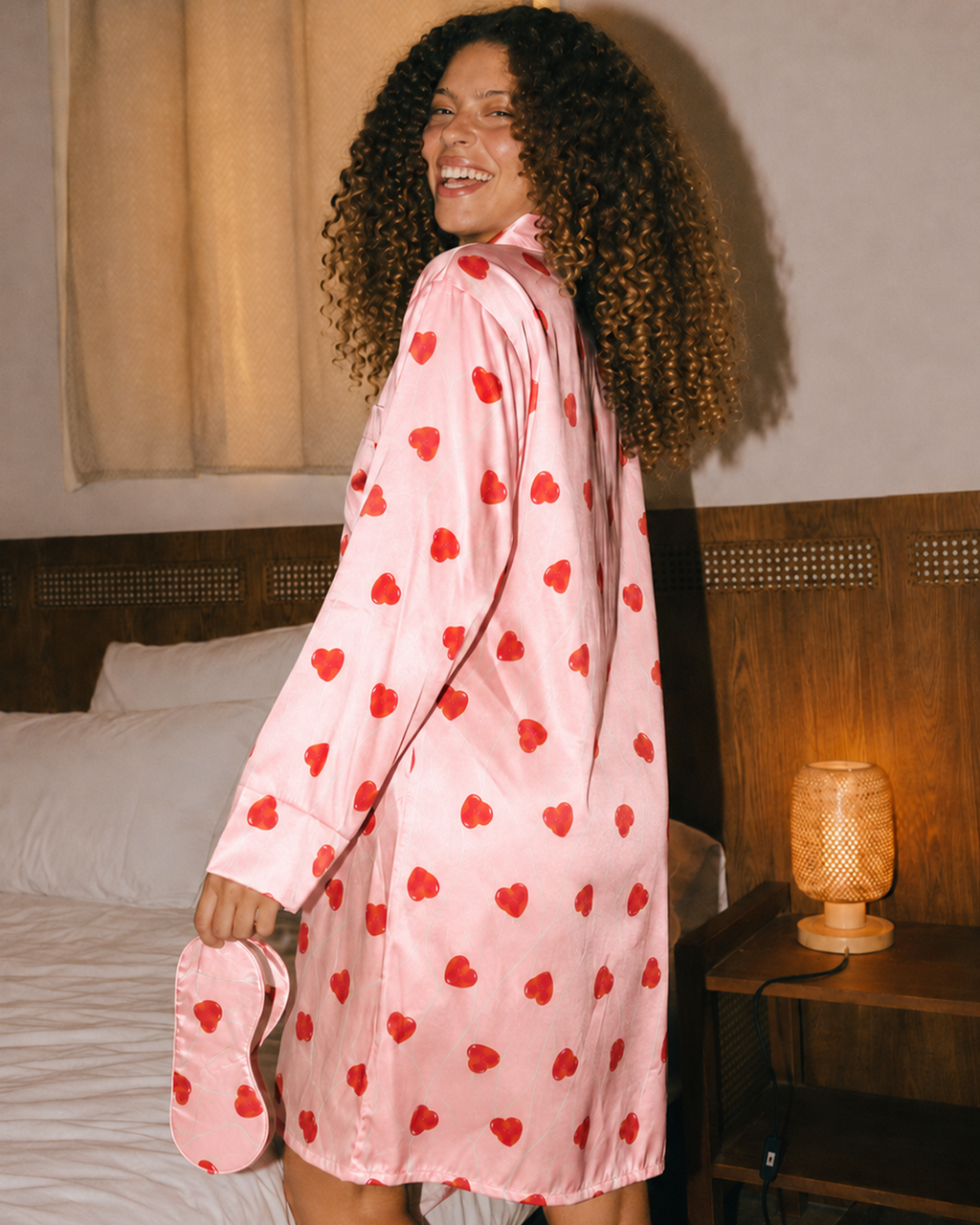 Heart pop Satin Shirt Dress