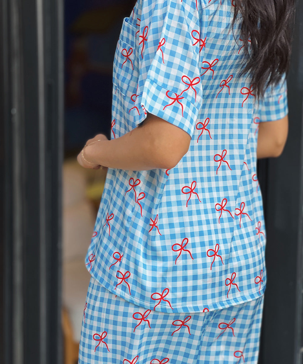 Rid Ribbons Satin PJ Pants Half-Sleeve