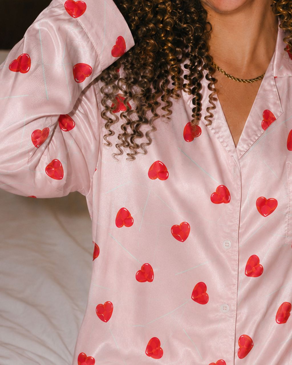 Heart pop Satin Shirt Dress