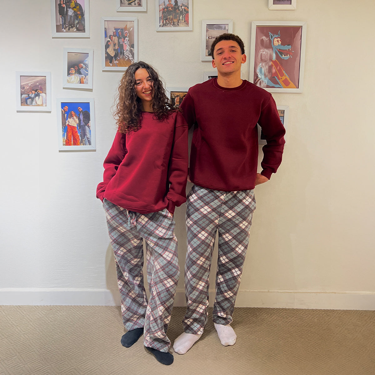 Grey/Burgundy Plaid Flannel Set