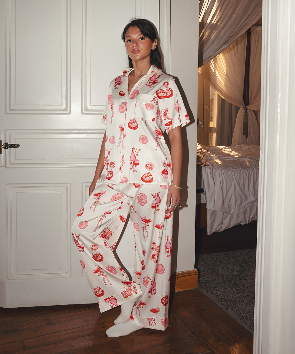 Girls Night Satin PJ Pants Half-Sleeve Main image