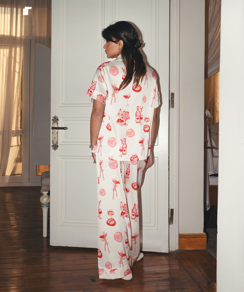 Girls Night Satin PJ Pants Half-Sleeve Secondary image
