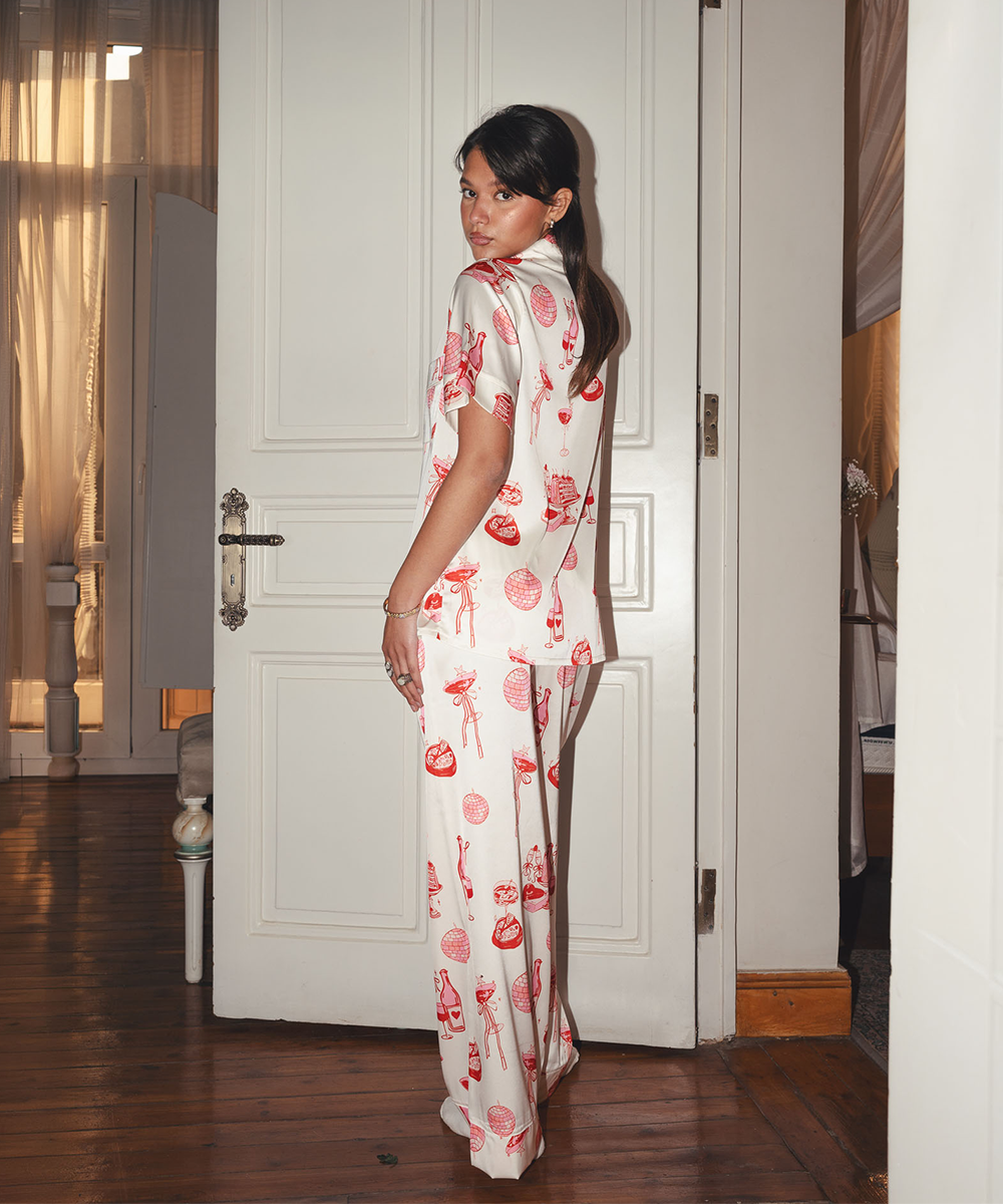 Girls Night Satin PJ Pants Half-Sleeve
