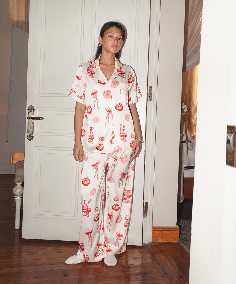 Girls Night Satin PJ Pants Half-Sleeve
