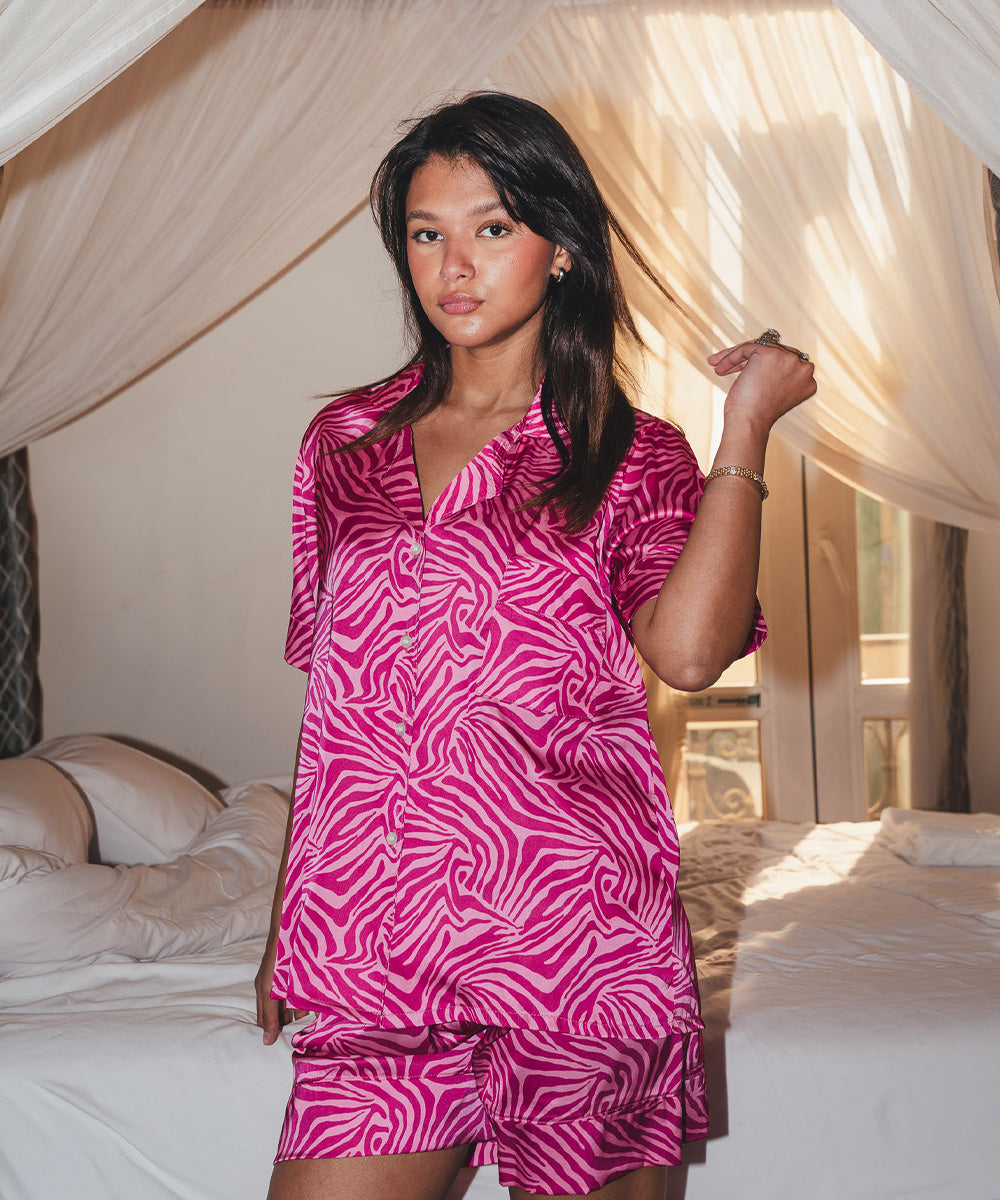 Pinky Zebra Satin PJ Short
