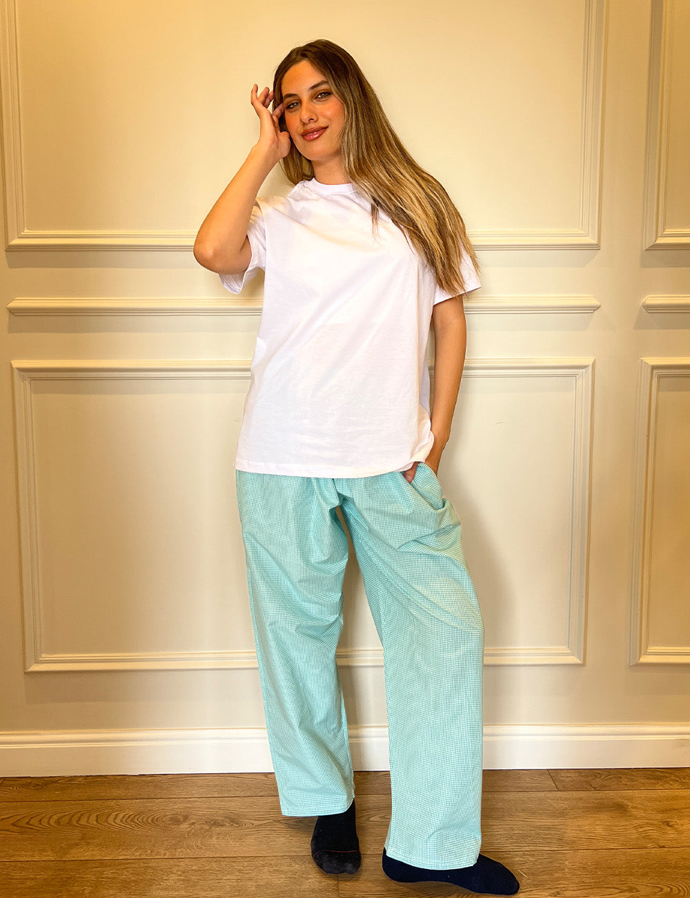 Checkered Pants Pyjama set- Turquoise Main image