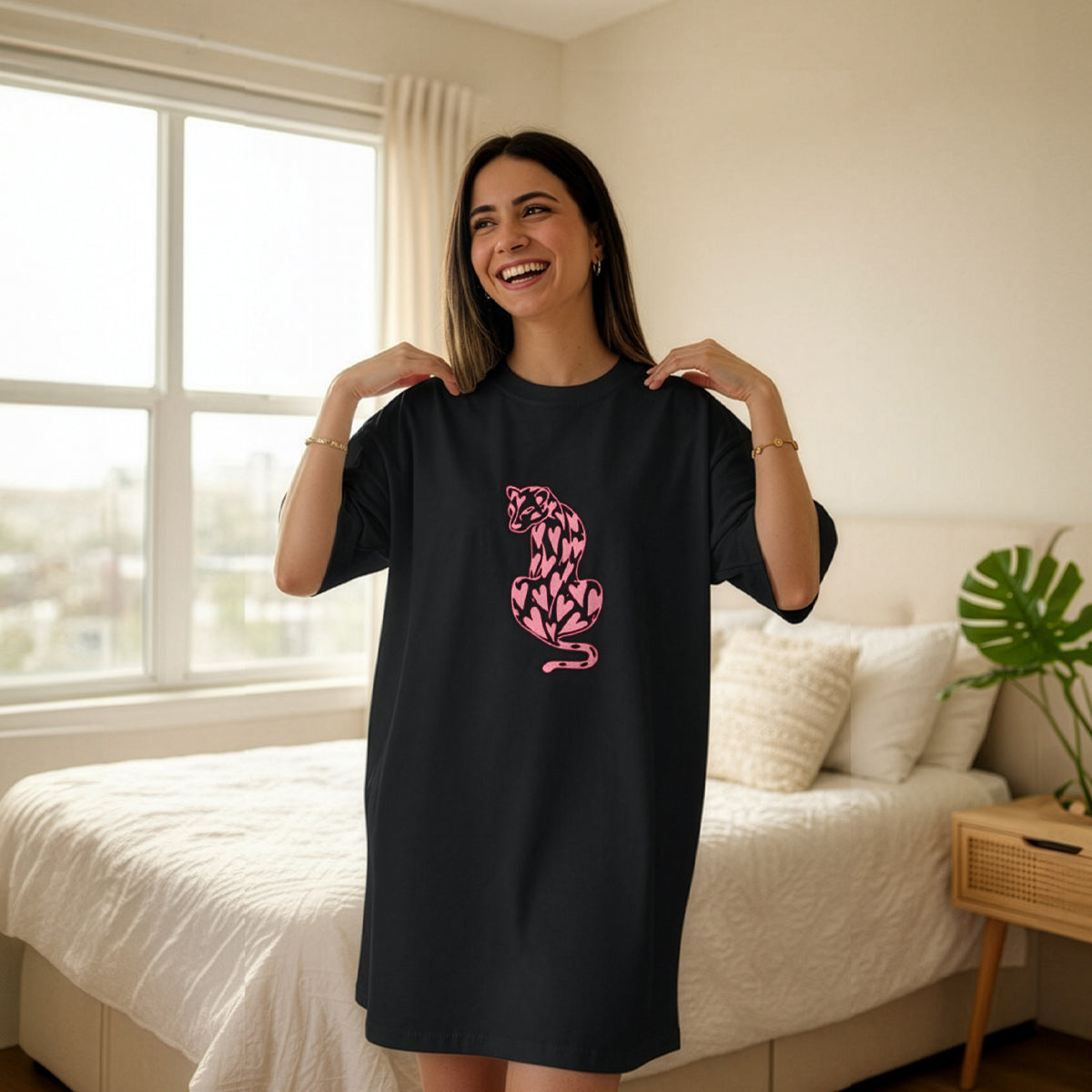 Lovely Leopard Eid Tee Dress Black Main image