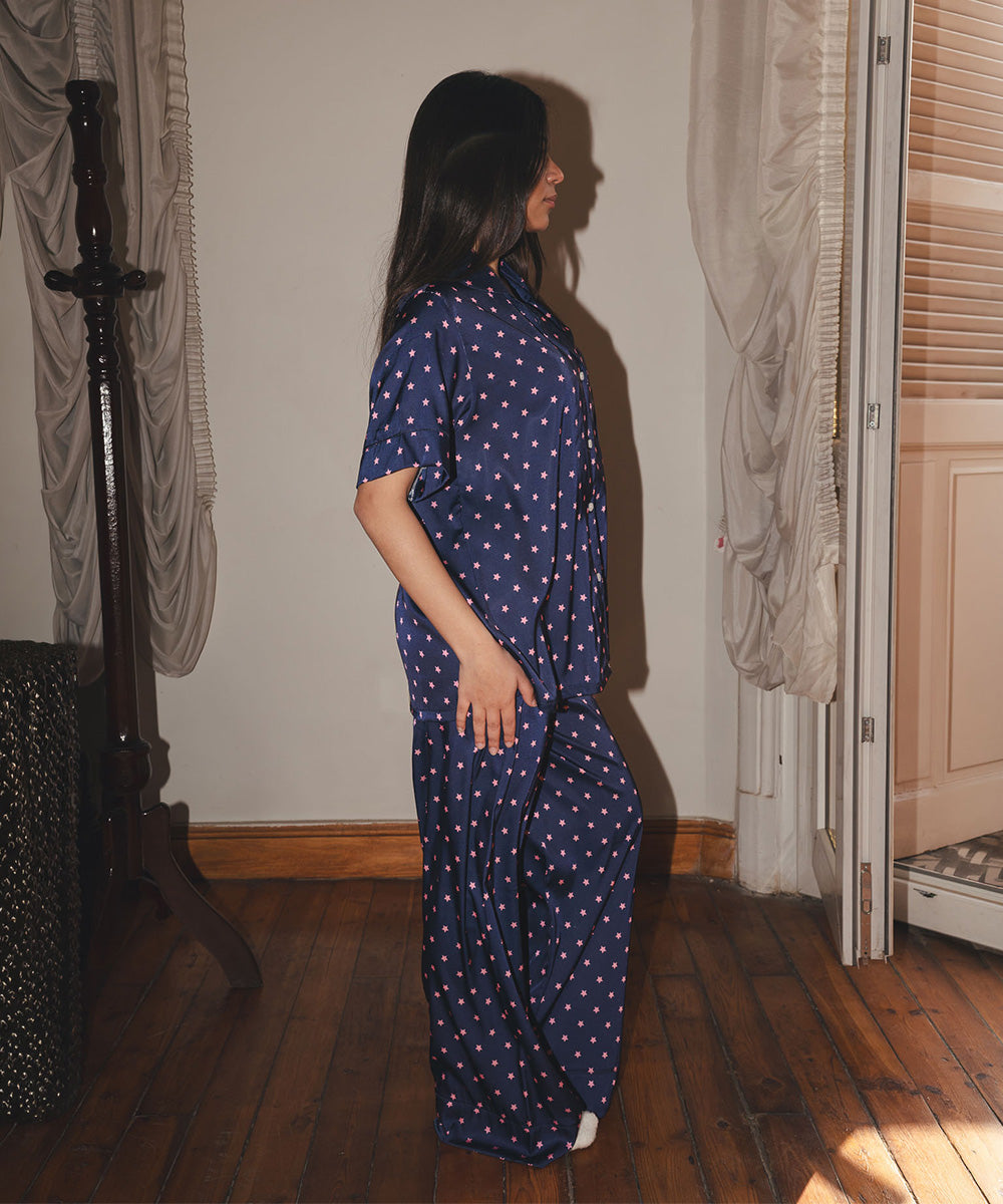 Pink Sky Satin PJ Pants Half-Sleeve
