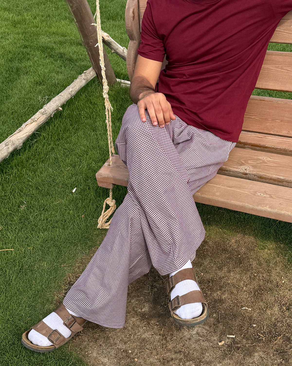 Checkered Pyjama Pants set - Burgundy