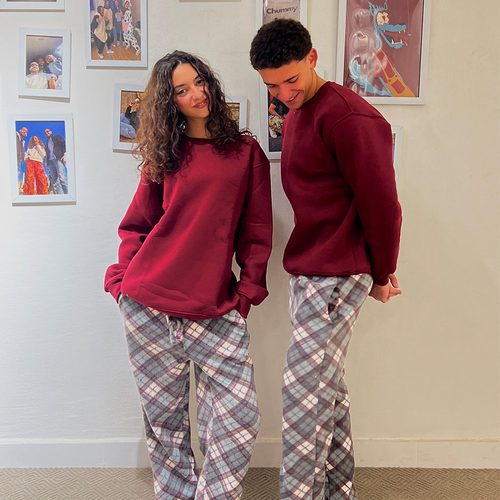 Grey/Burgundy Plaid Flannel Set