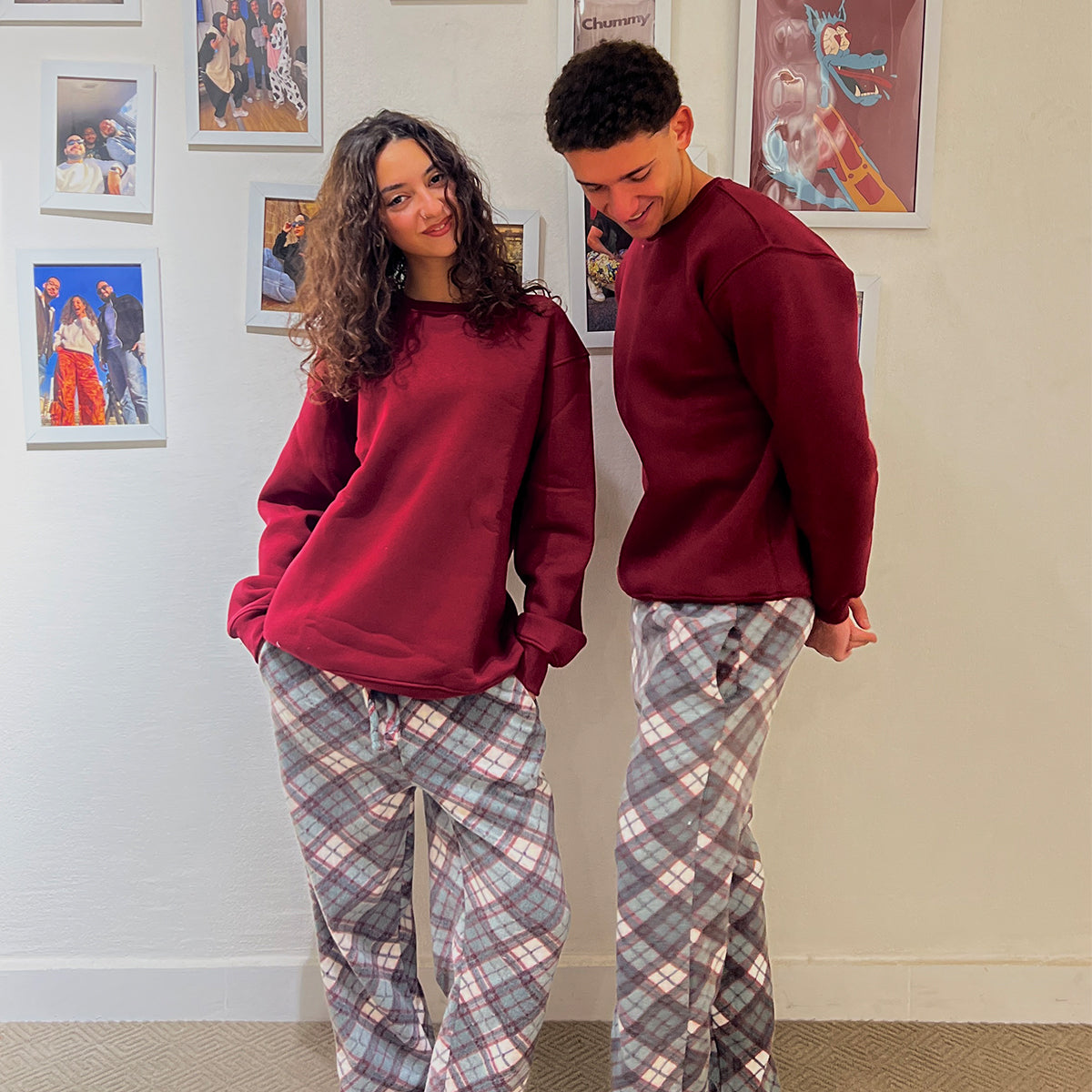 Grey/Burgundy Plaid Flannel Set