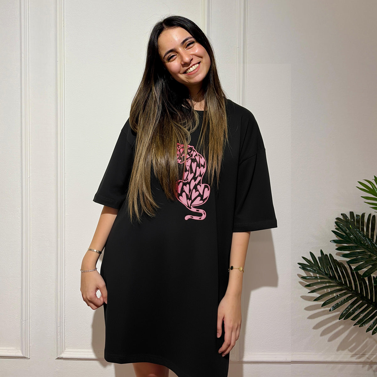 Lovely Leopard Eid Tee Dress Black
