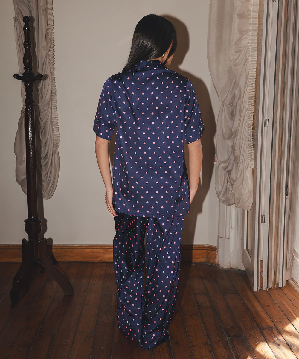 Pink Sky Satin PJ Pants Half-Sleeve