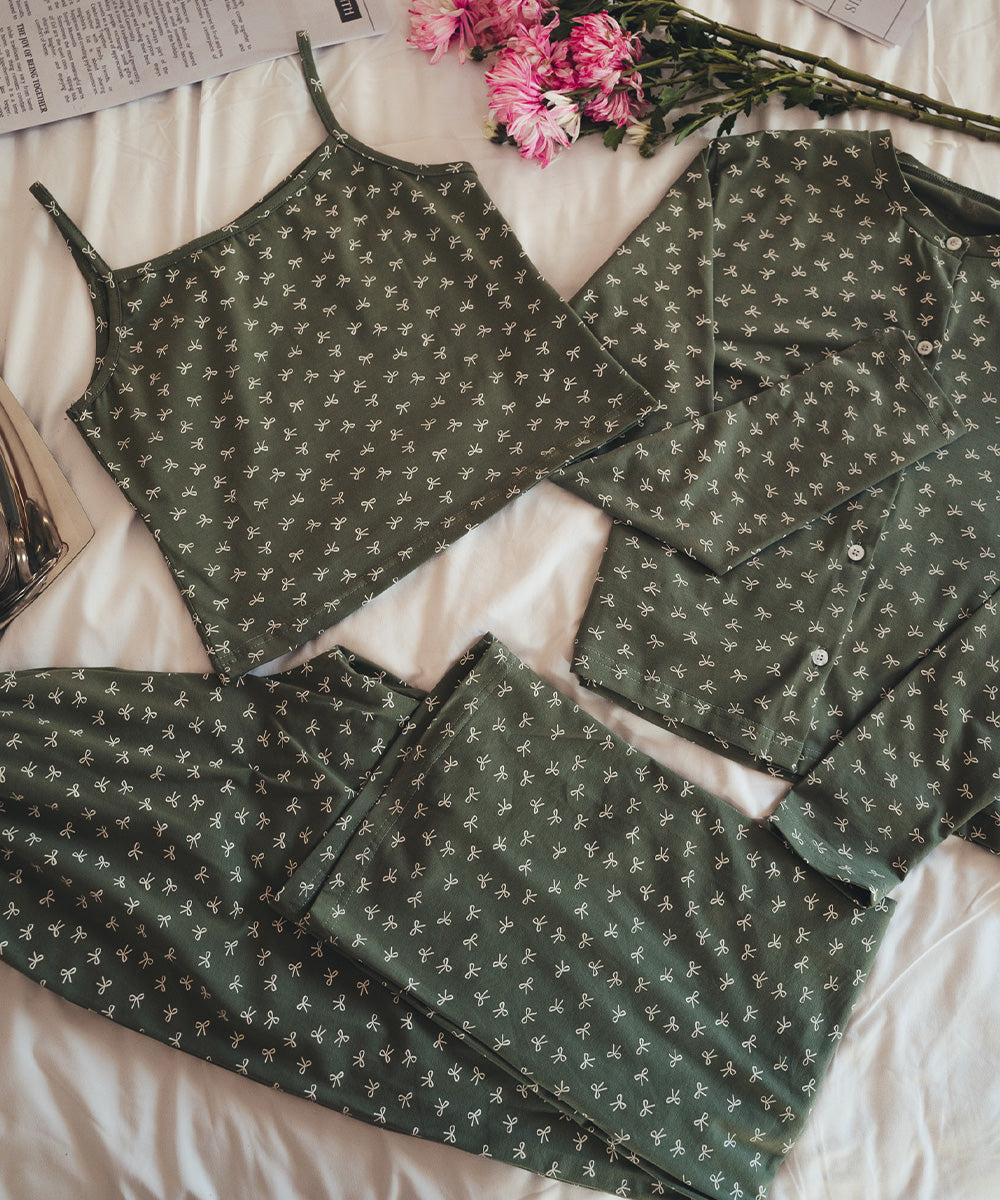 Ribbons PJ 3 Pieces Set Green