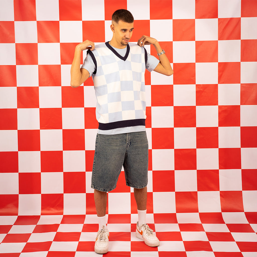 V Neck Checkered Vest