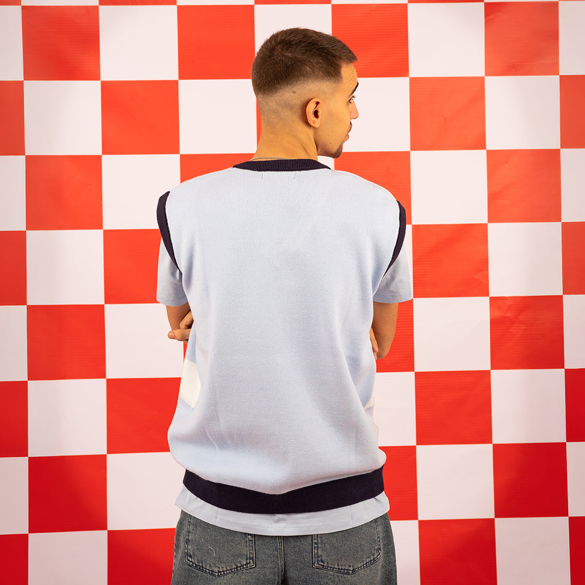V Neck Checkered Vest