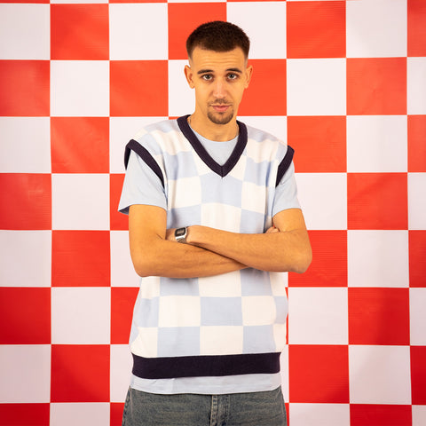 V Neck Checkered Vest