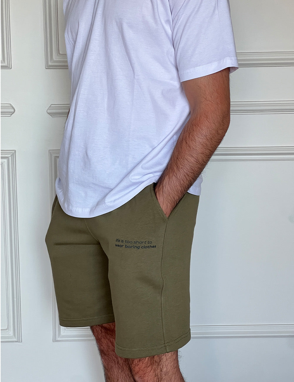 Printed Melton Short Set Olive