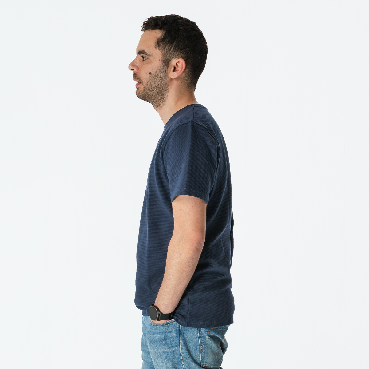 NAVY RIBBED TEE