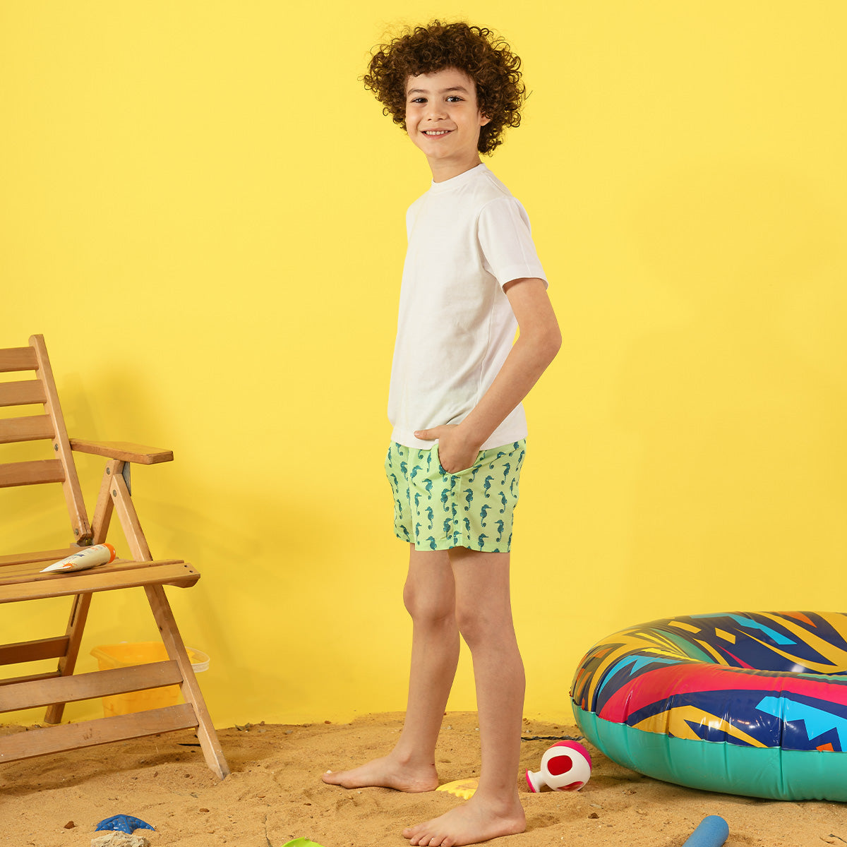Kids Neon Seahorse Swim Short Secondary image