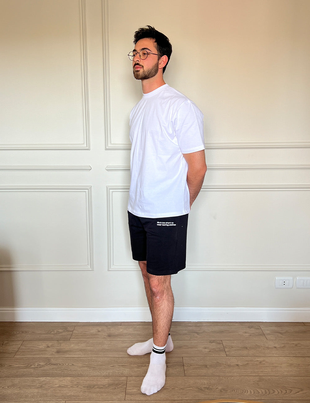 Printed Melton Short Set Black