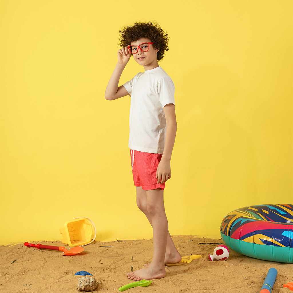 Kids Bright Pink Maze Swim Short