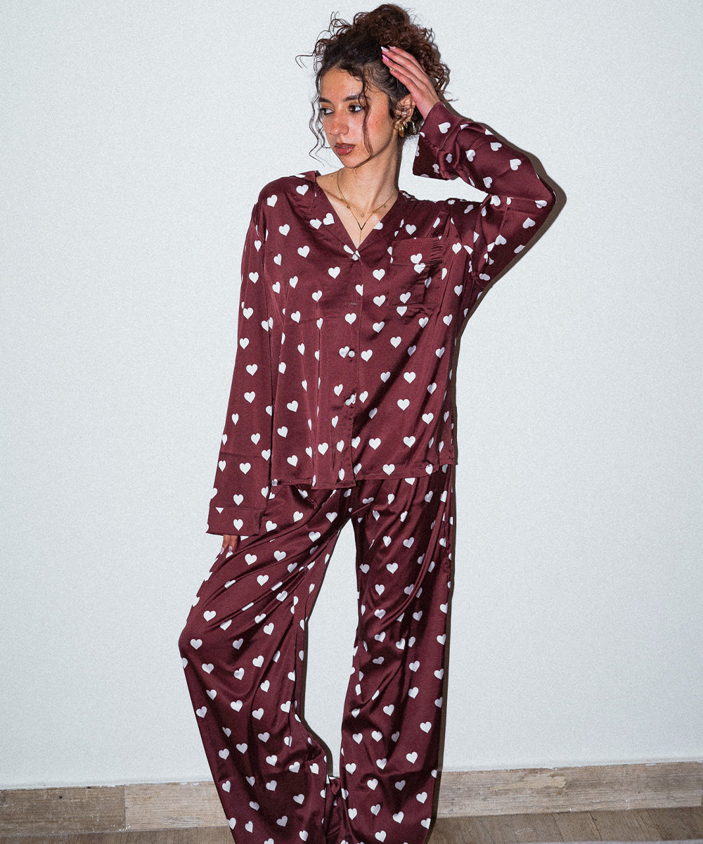 White Hearts Satin Pyjama Set