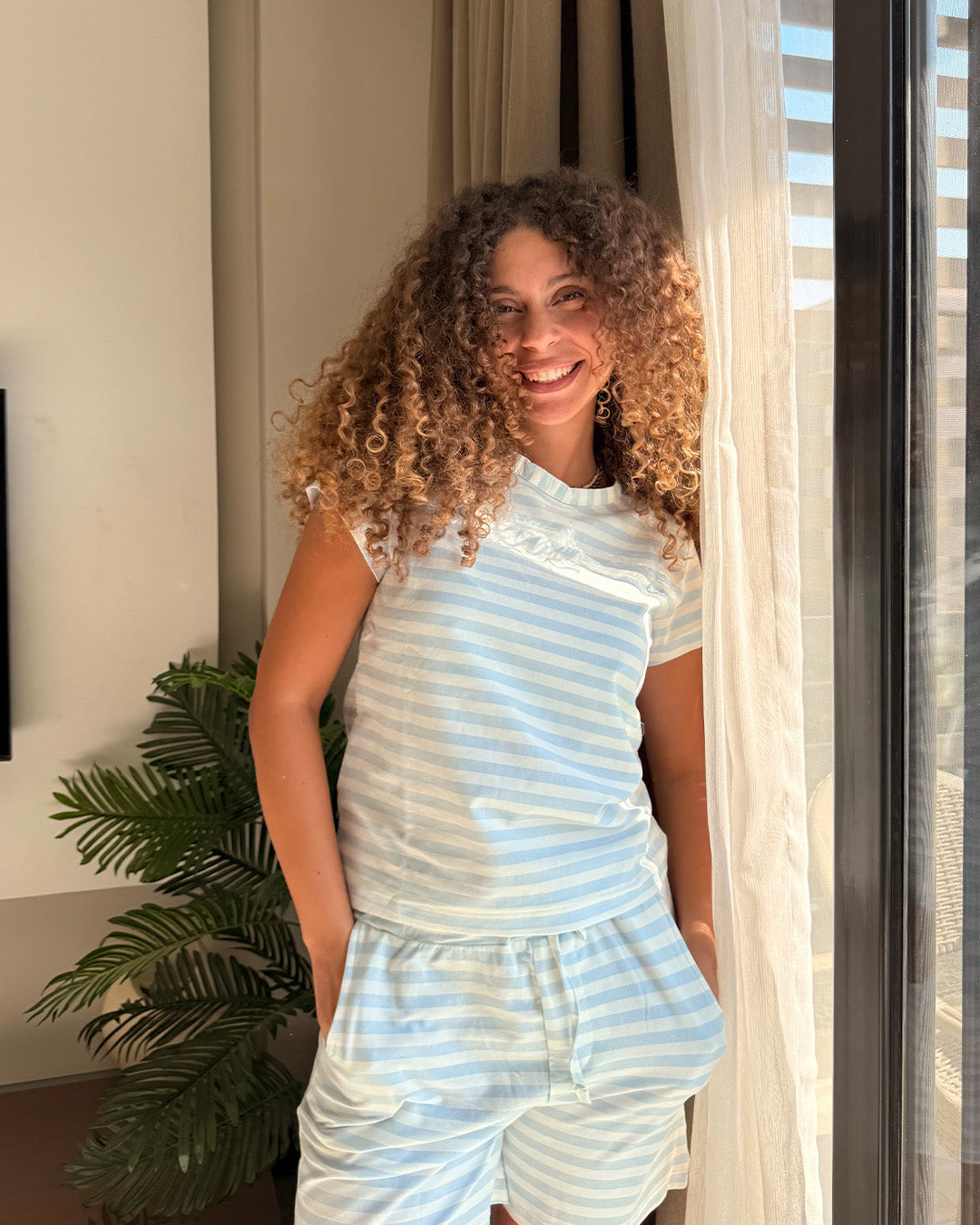 Serenity Stripe Short set Blue