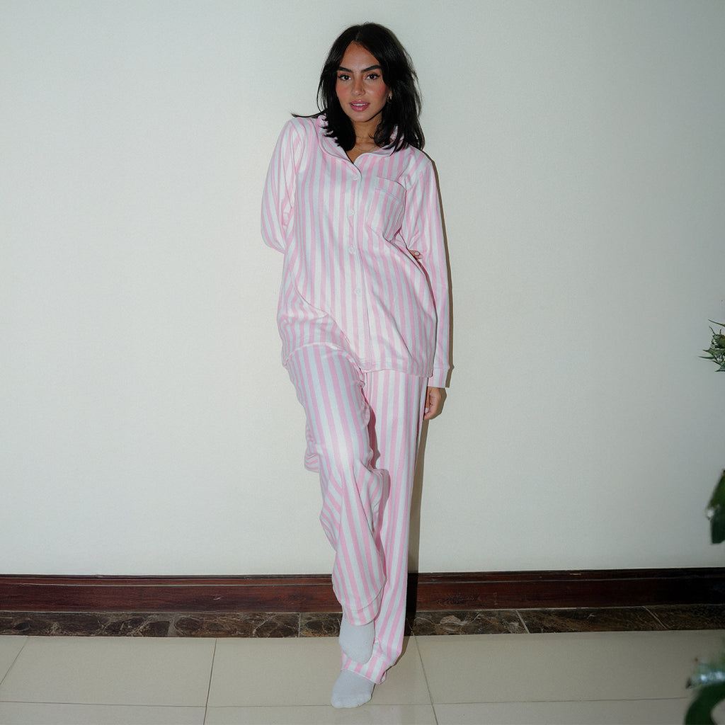 Pink striped pyjama set