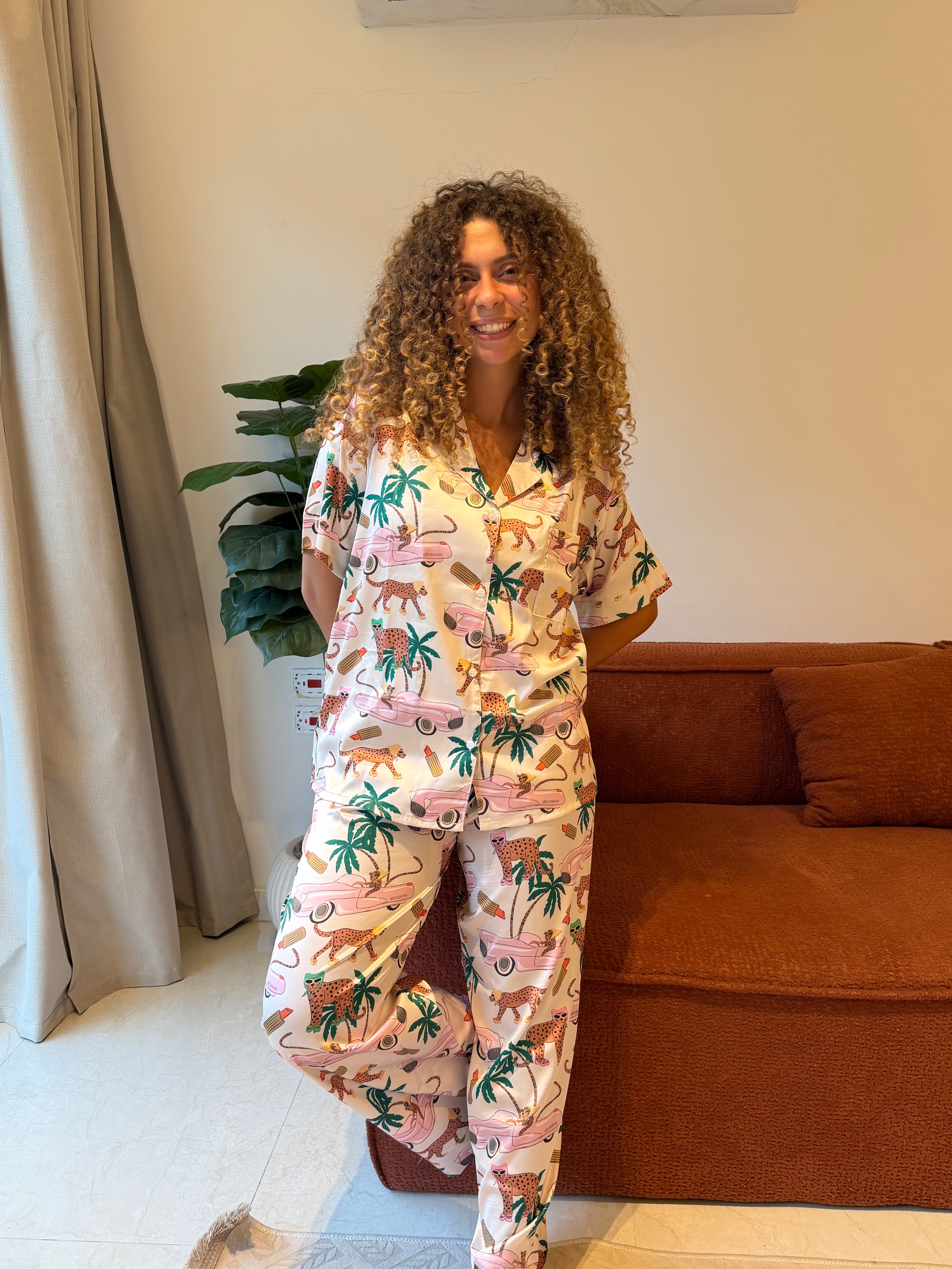 Jungle Queen Satin PJ Pants Half-Sleeve