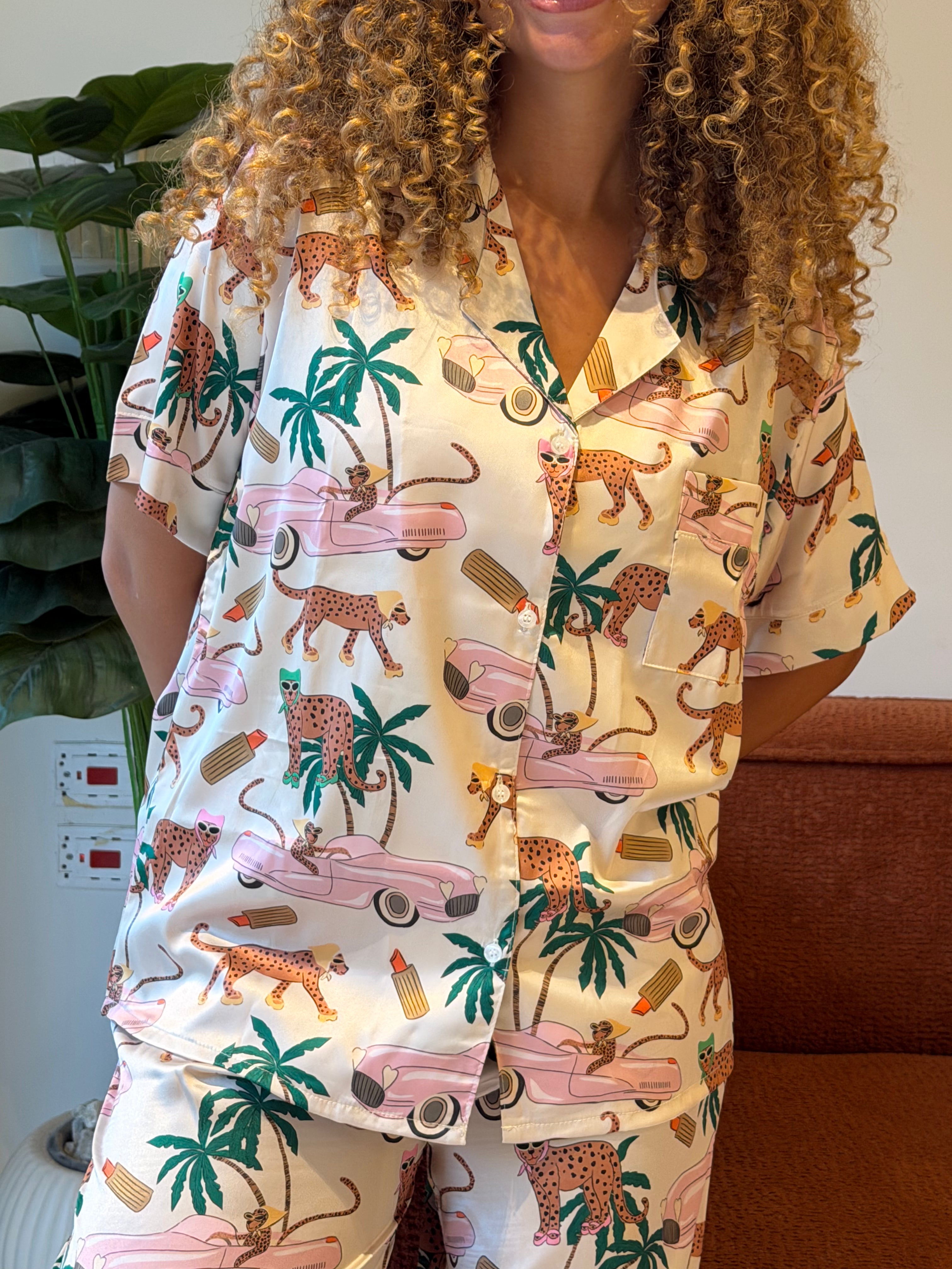 Jungle Queen Satin PJ Pants Half-Sleeve