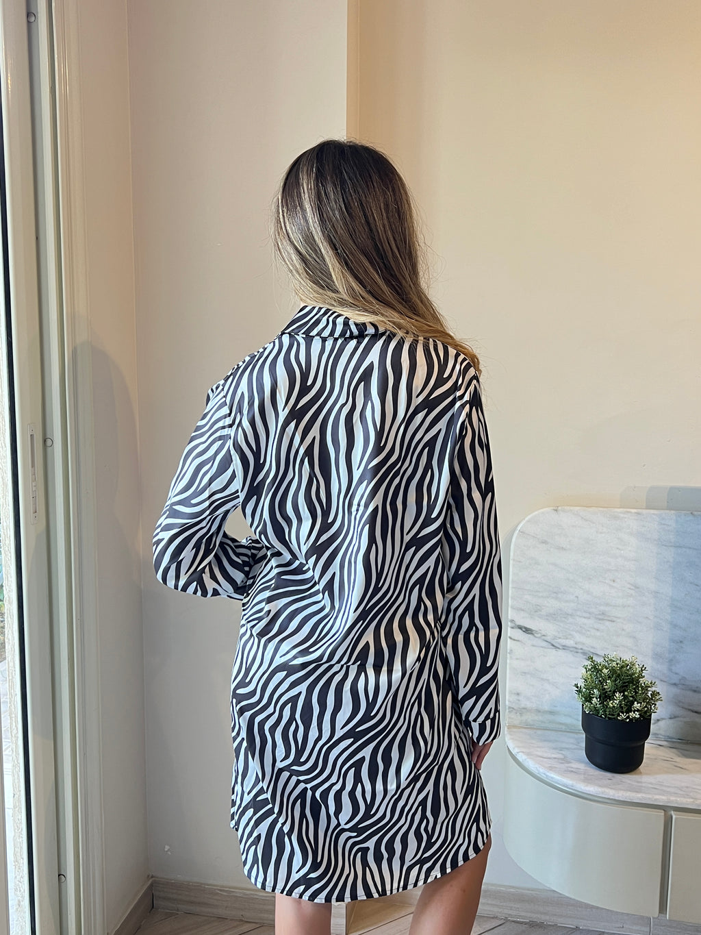 Zebra Satin Shirt Dress
