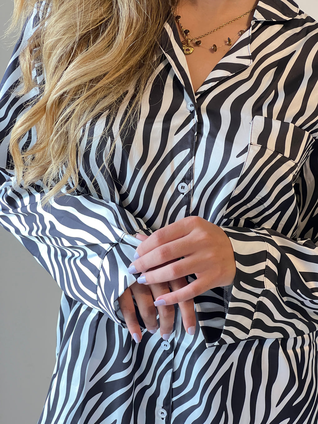 Zebra Satin Shirt Dress